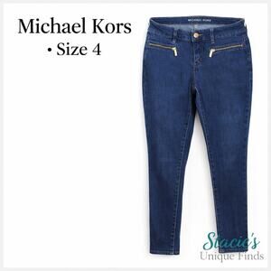 Michael Kors Skinny Jeans Women’s Size 4 Dark Wash Gold Zipper Pockets